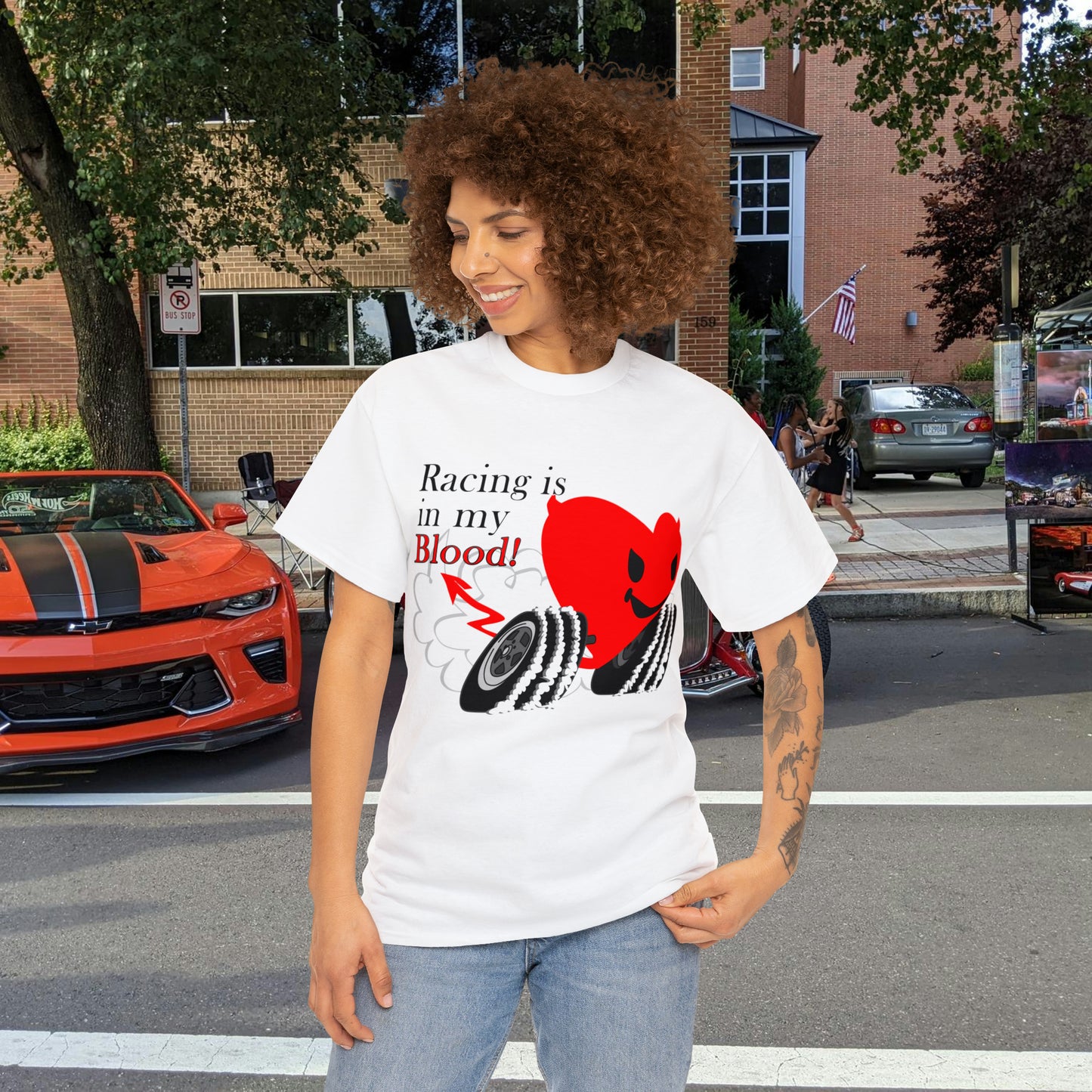 Racing is in my blood on front side- Unisex Heavy Cotton Tee