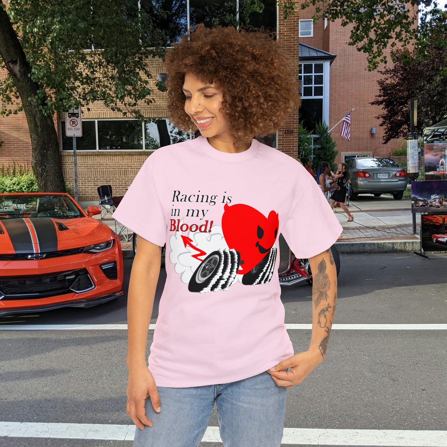 Racing is in my blood on front side- Unisex Heavy Cotton Tee