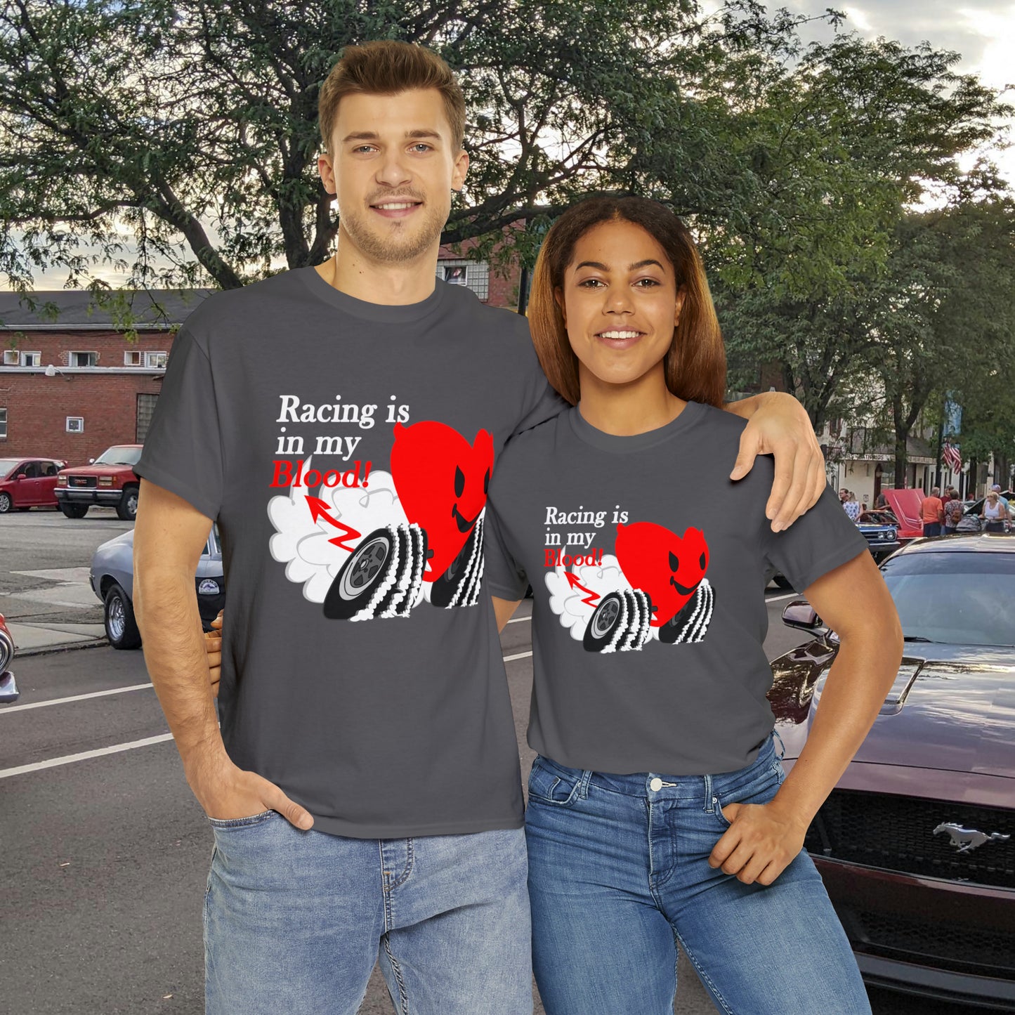 Racing is in my blood on front side- Unisex Heavy Cotton Tee