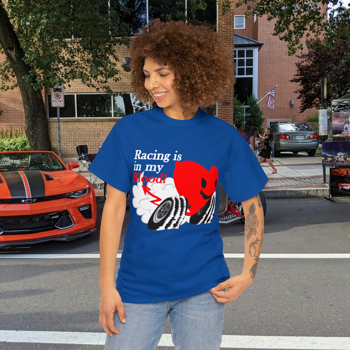 Racing is in my blood on front side- Unisex Heavy Cotton Tee