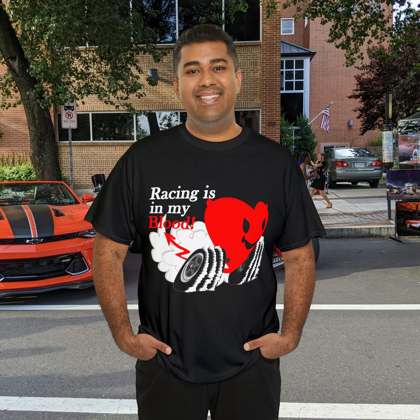 Racing is in my blood on front side- Unisex Heavy Cotton Tee