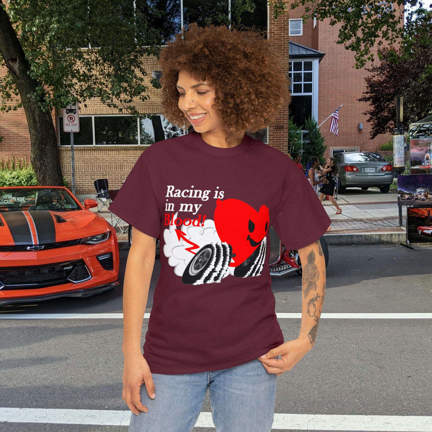 Racing is in my blood on front side- Unisex Heavy Cotton Tee