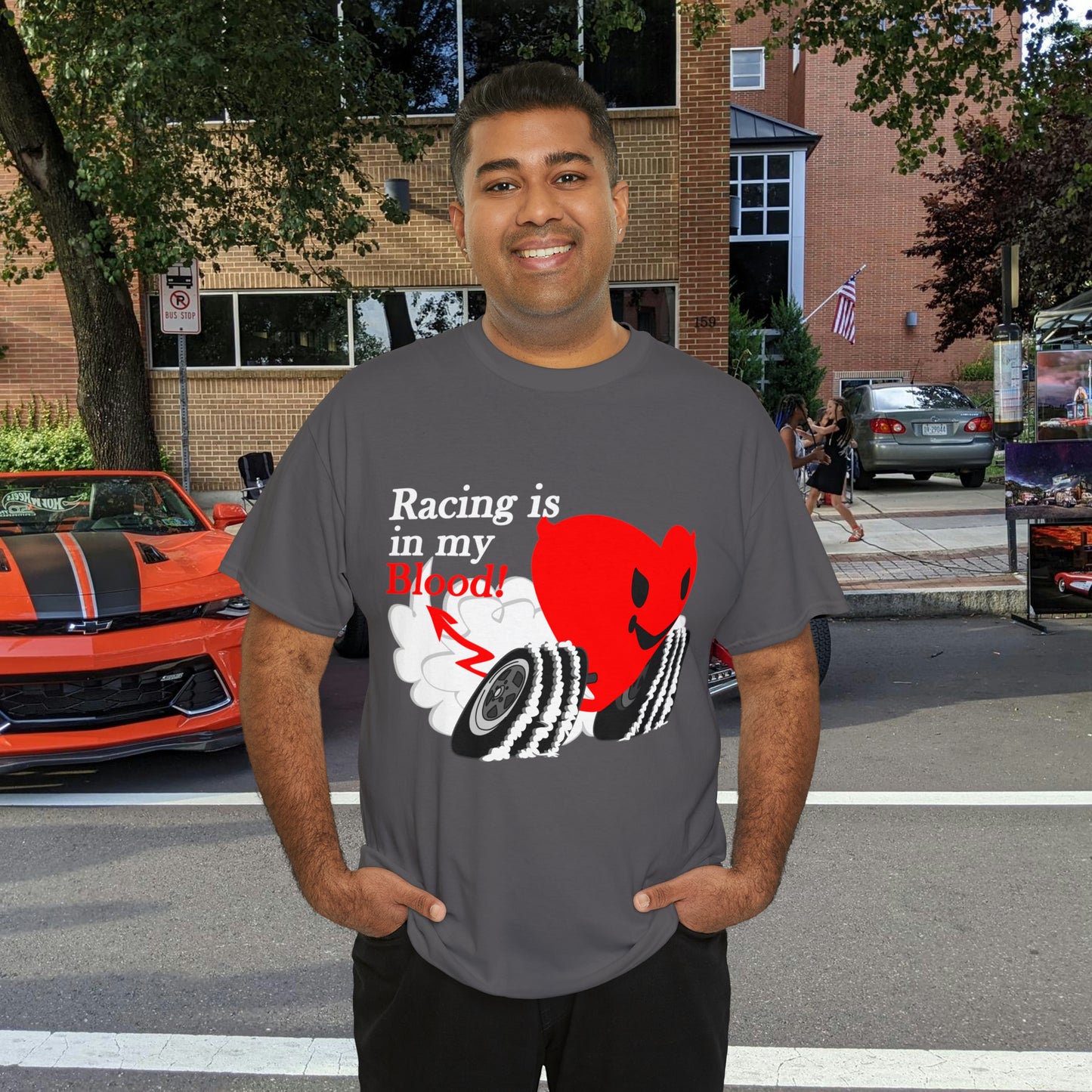 Racing is in my blood on front side- Unisex Heavy Cotton Tee