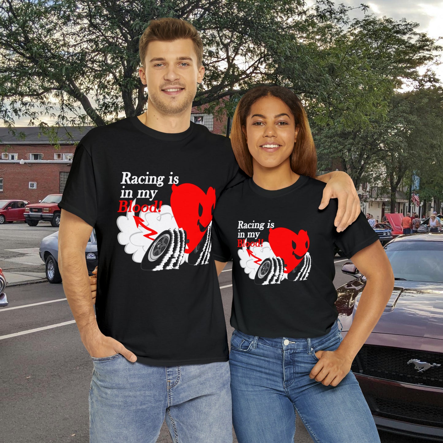 Racing is in my blood on front side- Unisex Heavy Cotton Tee