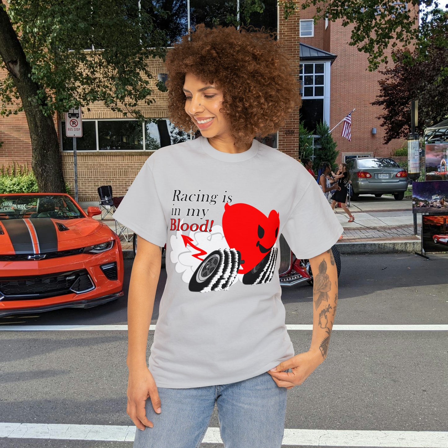 Racing is in my blood on front side- Unisex Heavy Cotton Tee