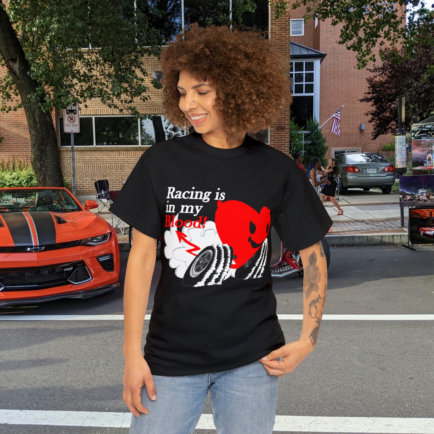 Racing is in my blood on front side- Unisex Heavy Cotton Tee