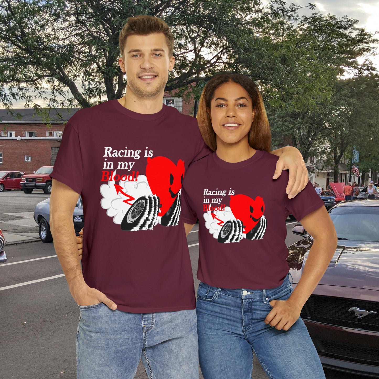 Racing is in my blood on front side- Unisex Heavy Cotton Tee