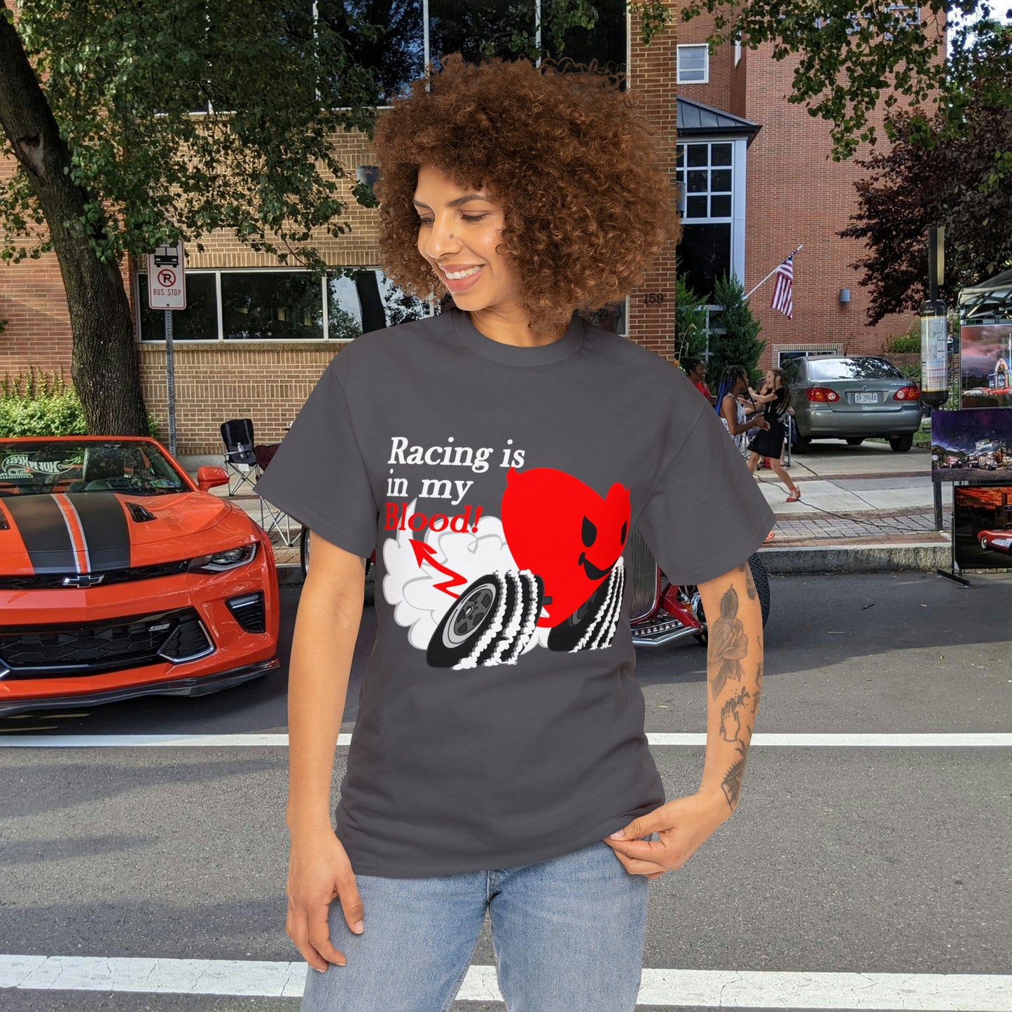 Racing is in my blood on front side- Unisex Heavy Cotton Tee